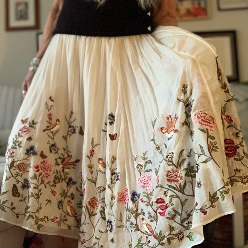 SUNDANCE RARE ROMANCE GARDEN MIDI EMBROIDERED SKIRT - Picture 6 of 6